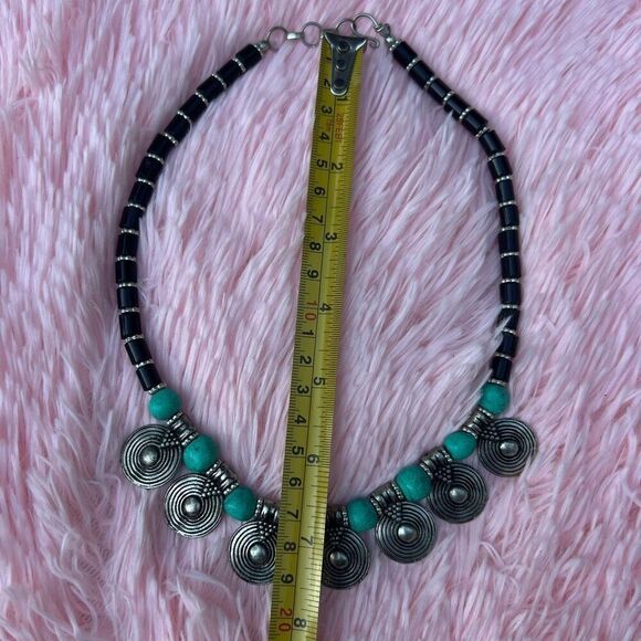 Mexicali Blues Single Strand Necklace Turquoise Obsidian Silver Boho Jewelry - Picture 7 of 9